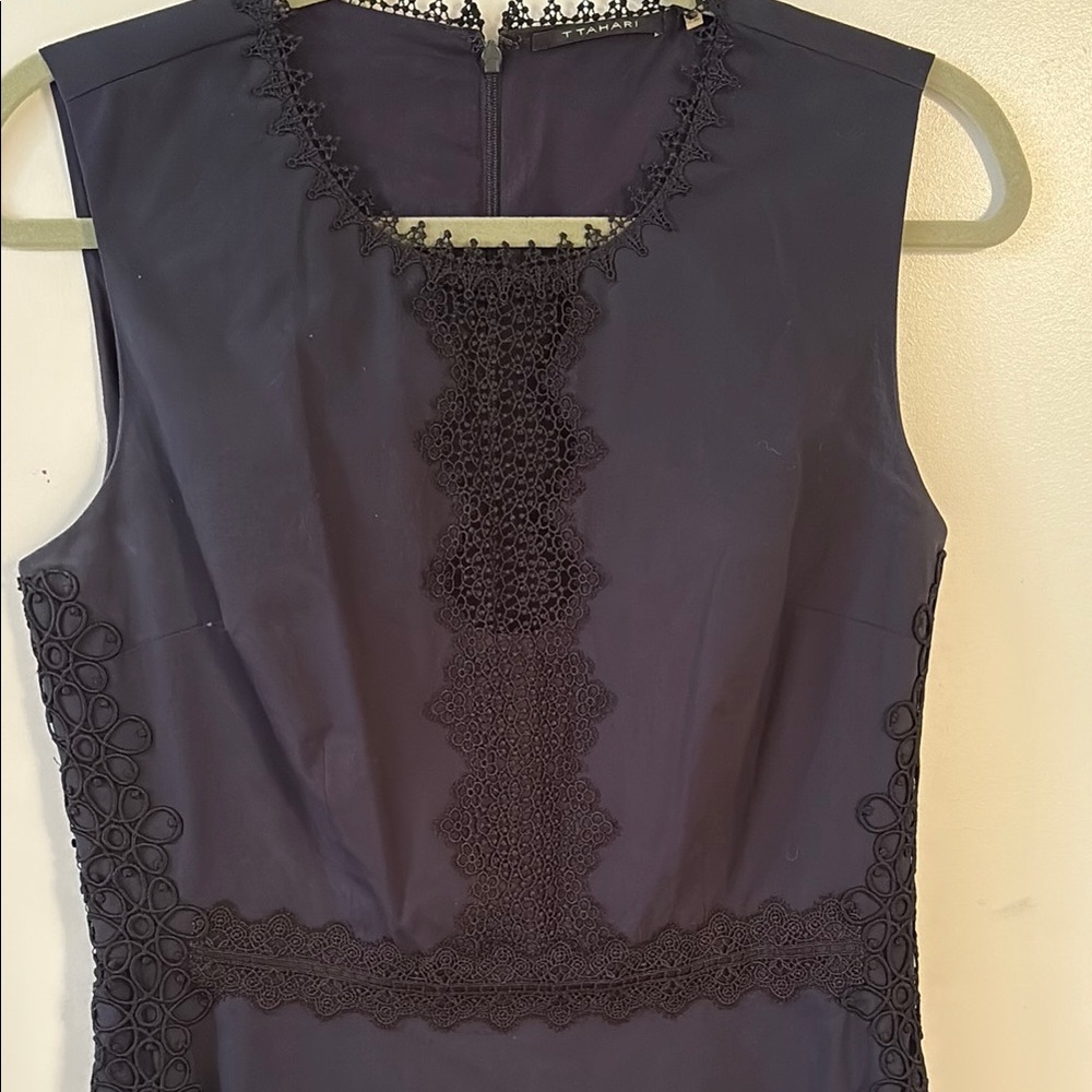 T Tahari Navy Dress with Black Lace